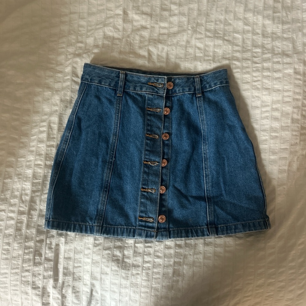 Forever 21 Dark Blue Button-Front Denim Mini Skirt